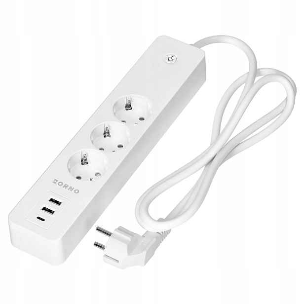 Prodlužovací Kabel se 3 zásuvkami a vypínačem 2xUSB, Tuya Smart Wi-Fi, bílý