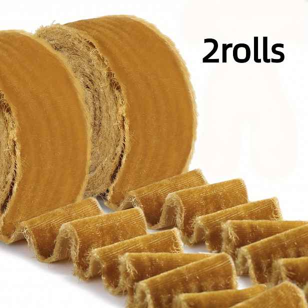 TEMU 2 role zlaté sametové stuhy o délce 1,5 palce a 3 yardy, celková délka 3 yardy, s roztřepeným okrajem, surová sametová stuha, vánoční stuha s