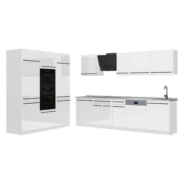 Vicco KUCHYŇSKÝ KOUT R-Line, Bílá vysoký lesk/Bílá, 180 cm pracovná doska Mramor