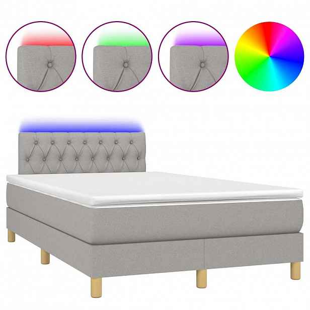 vidaXL Box spring postel s matrací a LED světle šedá 120x200 cm textil