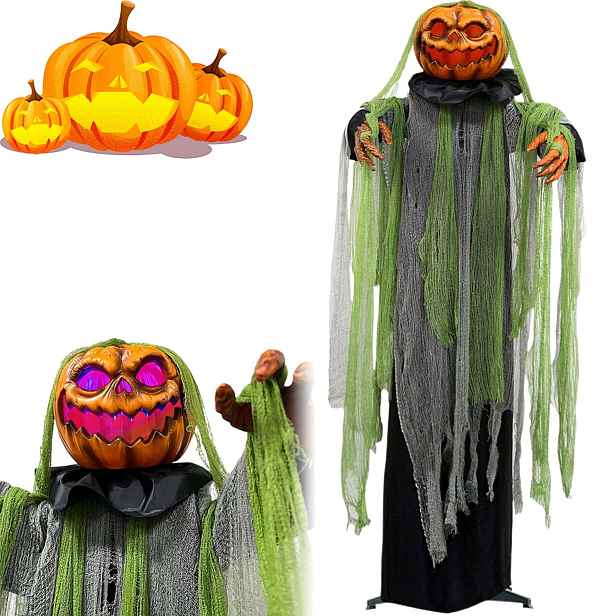 Animatronická strašidelná dýně – dekorace na zahradu se světly, zvuky a pohyby na Halloween
