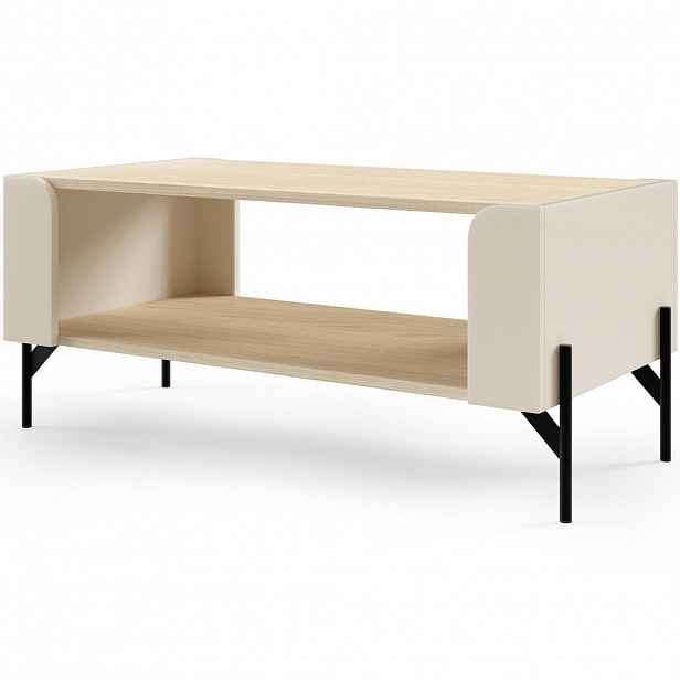 Beautysofa KONFERENČNÍ STOLEK Sorella s otevřenou policí, 90 × 40 cm, do studentského pokoje, macadamia + dub Mavelie