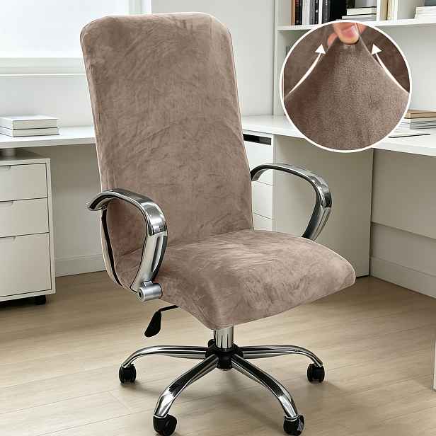 TEMU Stahovací potah na kancelářskou židli Plush Velvet Stretch s potahy na opěrky, jednobarevný elastický potah na počítačovou židli, odnímatelný