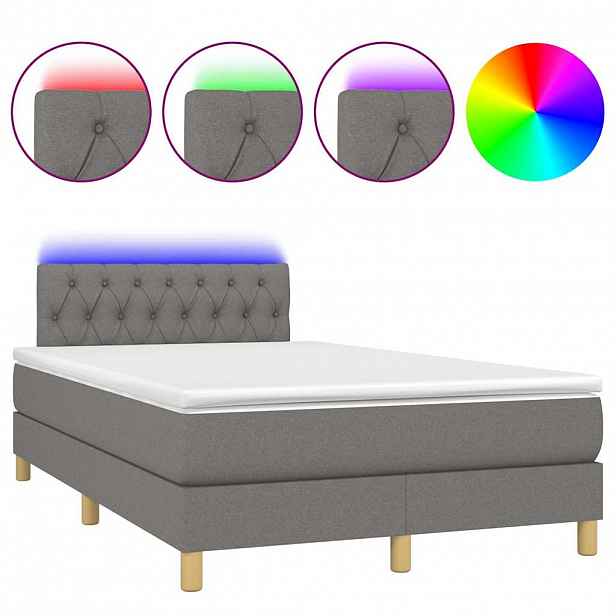 vidaXL Box spring postel s matrací a LED tmavě šedá 120x200 cm textil