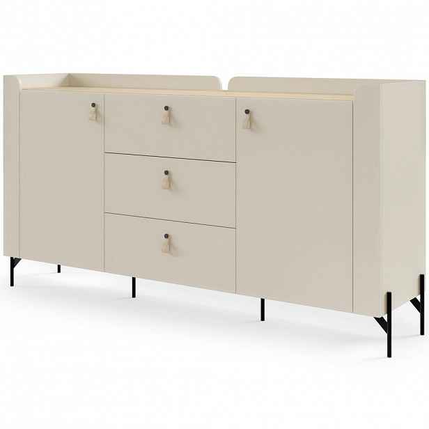 Beautysofa KOMODA Sorella se 2 dveřmi a 3 zásuvkami, 180 cm, do studentského pokoje, macadamia + dub Mavelie