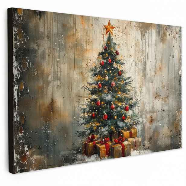 MuchoWow OBRAZ NA PLÁTNĚ Vánoční stromek - Vintage - Vánoce - Dárek 90x60 cm