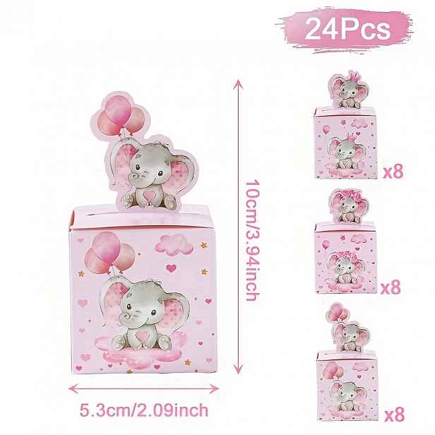 TEMU Dárek pro ni/pro něj 24 ks, papírová dárková krabička s růžovým sloníkem, papírové balicí krabice na baby shower, dekorace pro odhalení pohlaví,