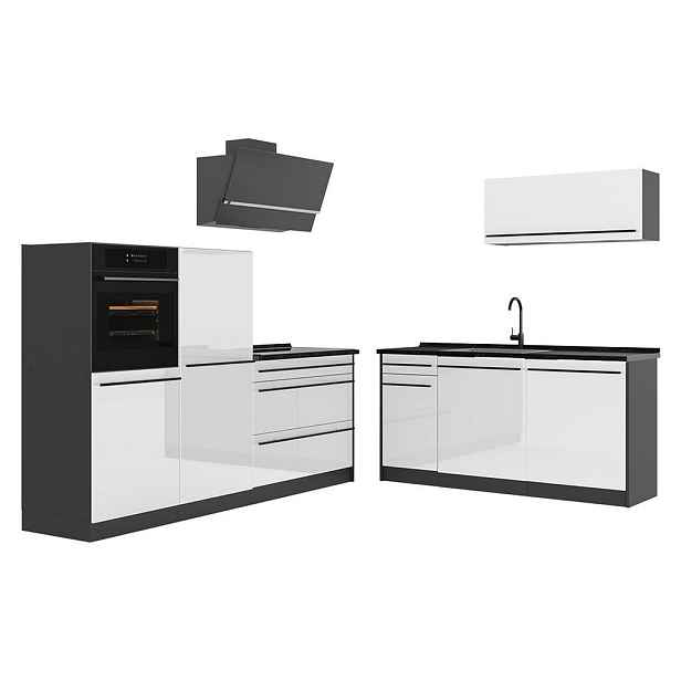 Vicco KUCHYŇSKÝ KOUT R-Line, Bílá vysoký lesk/Antracit, 220 cm pracovná doska antracitová