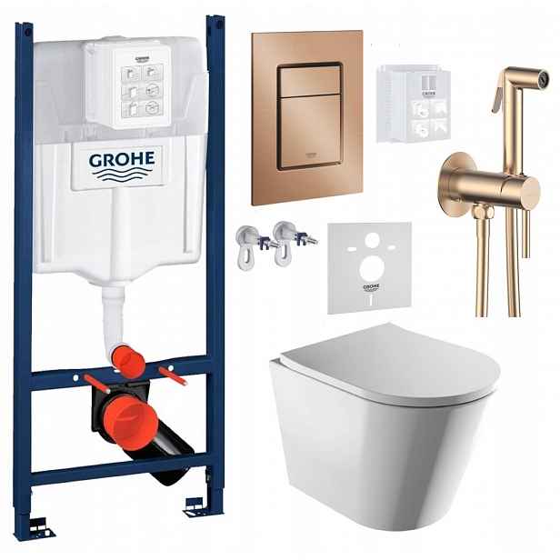 Wc stojan Grohe Rapid Sl s mísou Wc Tampa a tlačítkem měď baterie