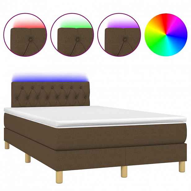vidaXL Box spring postel s matrací a LED tmavě hnědá 120x200 cm textil