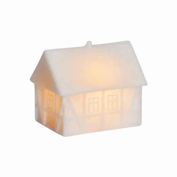 LED svítící Kodaňský hrázděný domeček,  9 × 6 × 8 cm, voskový, teple bílá, bílý,