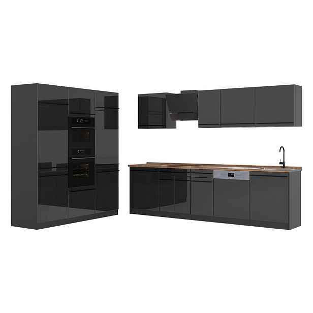 Vicco KUCHYŇSKÝ KOUT R-Line, Antracitový vysoký lesk/Antracit, 180 cm pracovná doska Dub Goldkraft