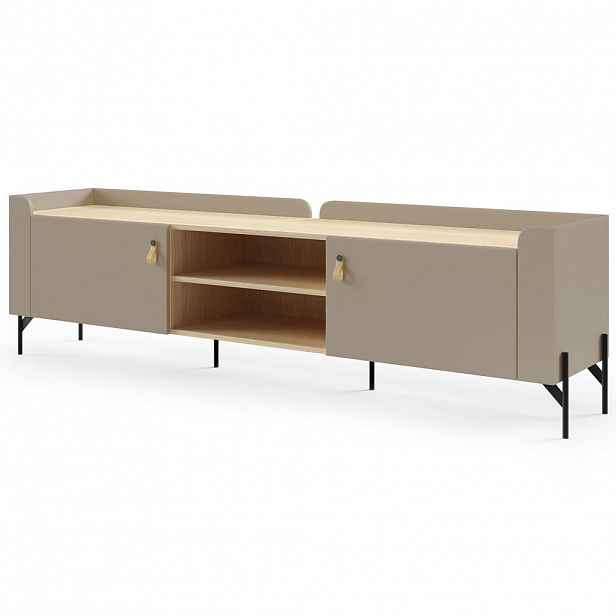 Beautysofa NÍZKÁ KOMODA Sorella se 2 dveřmi, 195 cm, do studentského pokoje, porcini + dub Mavelie