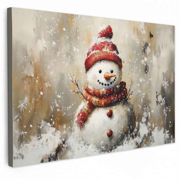 MuchoWow OBRAZ NA PLÁTNĚ Sněhulák - Zima - Sníh - Béžová 90x60 cm