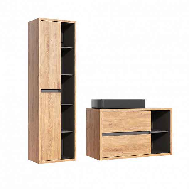 Petits-meubles KOUPELNOVÝ NÁBYTEK 100cm Rigel 2er-Set Dřevo a antracit