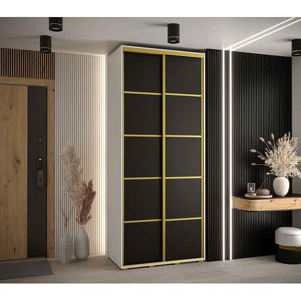 Šatní skříň YVONA 4 - 120/45 cm, bílá / černá / zlatá