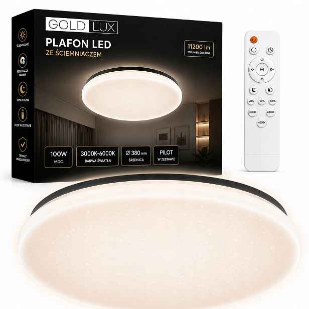 Stropní Svítidlo Led Stropní Svítidlo 100W Cct Dálkový Ovladač Stmívatelná Pirius Sanico Goldlux