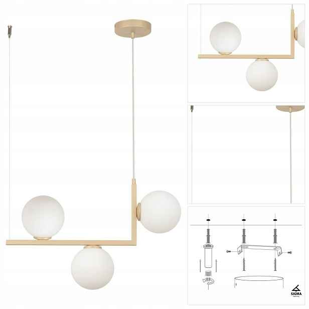 Závěsná lampa zlatá Andy 3 moderní nad jídelní stůl Sigma Lighting