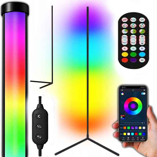 Rgb Led podlahová lampa stojící rohová s Dálkový Ovladač Apklikace Efekt Duhy 3D