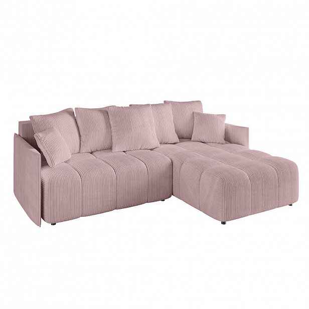 ALTDECOR ROHOVÁ SEDACÍ SOUPRAVA s otomanem vpravo LONLI-L 251x189x68 růžový manšestr