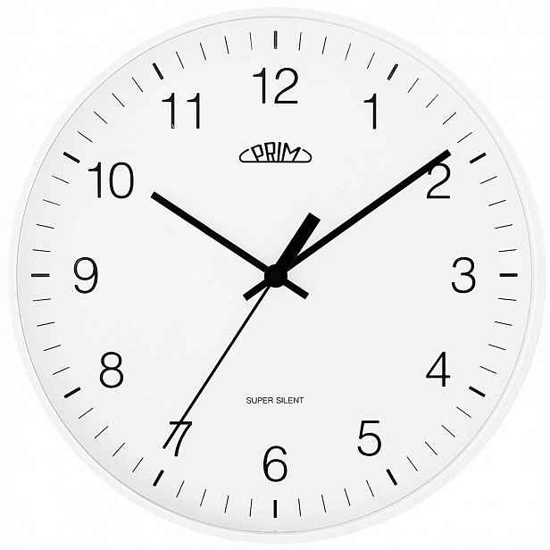 Bílé Matné Bezhlučné Elegantní Nástěnné Hodiny Prim E01.4345.00 36 cm