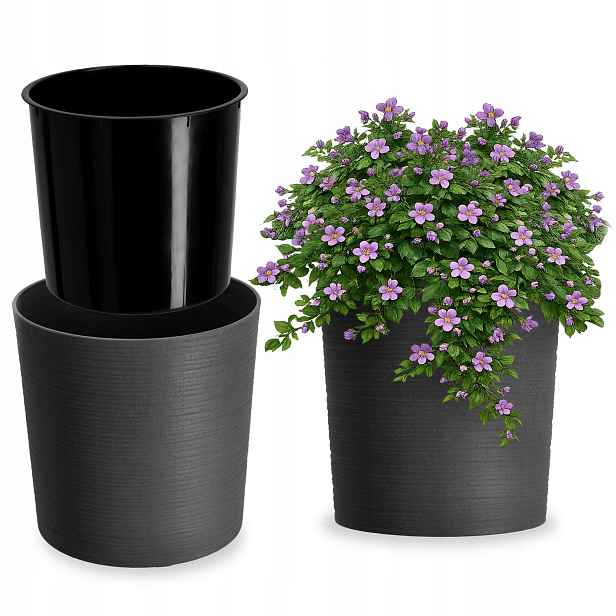 Květináč Květináč 30cm Obal S Vkladem Plastový Záhon Grafit