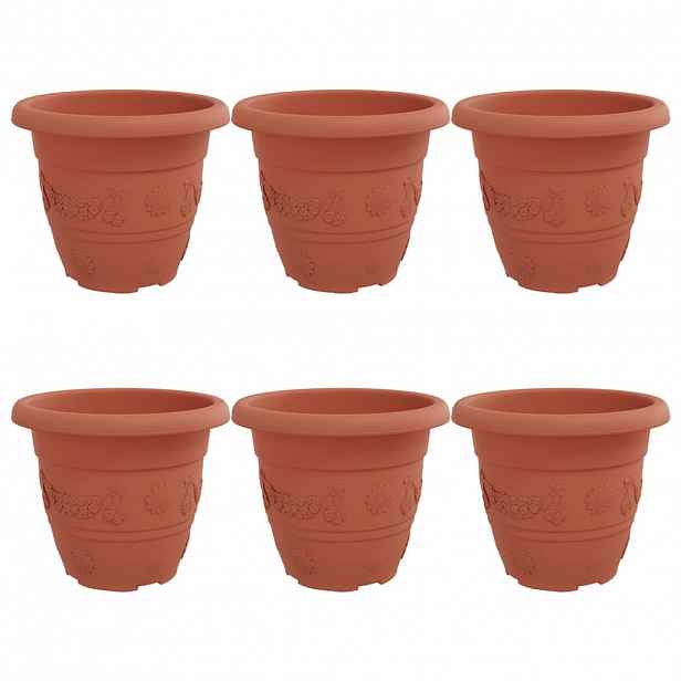 vidaXL Kulatý květináč 6 ks Cihlově červená Ø 22 x 18 cm Plast
