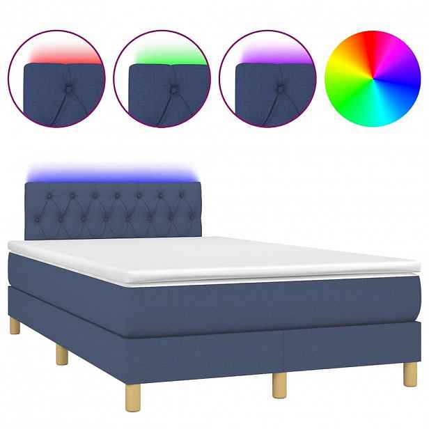 vidaXL Box spring postel s matrací a LED modrá 120 x 200 cm textil