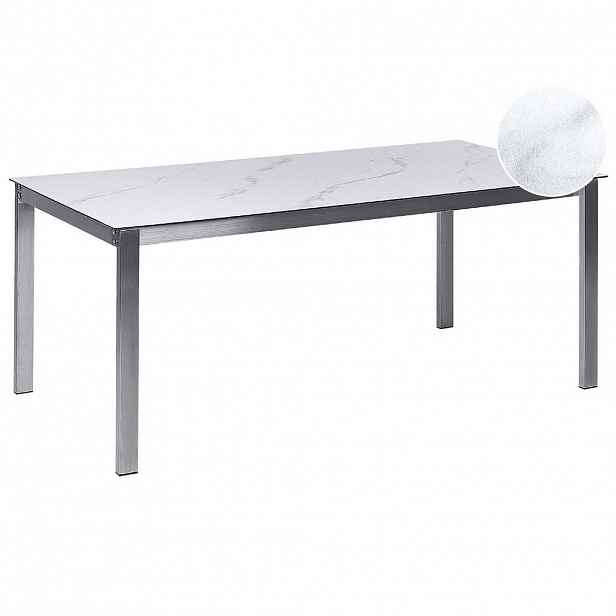 Beliani ZAHRADNÍ STŮL Keramika-sklo Mramor Look bílý 180/90 cm Cosoleto
