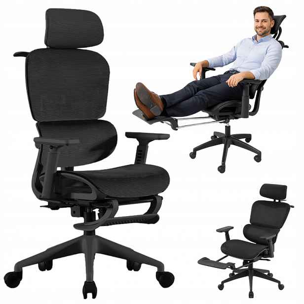 Kancelářská židle Rezino ergonomická otočná, černá, mikrosíťka, nastavitelná