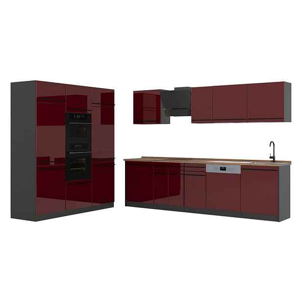 Vicco KUCHYŇSKÝ KOUT R-Line, Červená vysoký lesk/Antracit, 180 cm pracovná doska Dub Goldkraft