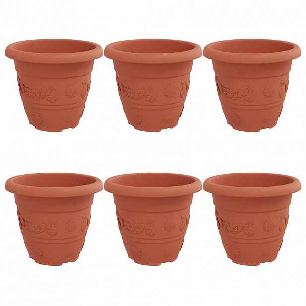 vidaXL Kulatý květináč 6 ks Cihlově červená Ø 26 x 21.5 cm Plast