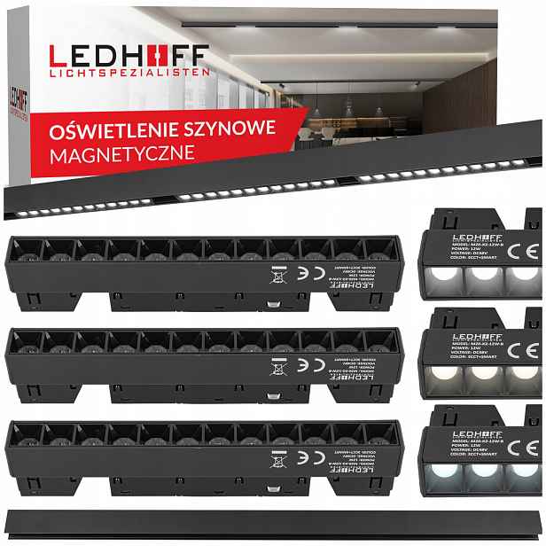 Magnetické kolejnicové osvětlení Lišta 1 m 3x Led lampa Bodová 3 Barvy