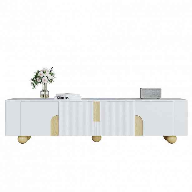 OKWISH TV skříň 180/40/44 cm bílá s dřevem z MDF a dřevotřískové desky s mramorovým dekorem