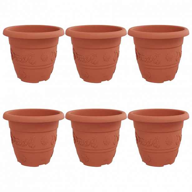 vidaXL Kulatý květináč 6 ks Cihlově červená Ø 30 x 25 cm Plast