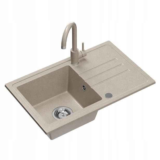 Quadron Ben 111 Dřez 1Komora Granit Baterie Kate 70x44 cm Béžová/Ocel