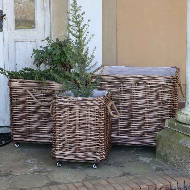 Sada 3ks hnědých košů French Basket Nature s kolečky – 70*70*60/ 55*55*51/ 40*40*45 cm Chic Antique