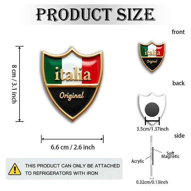 TEMU [Otevřeno] 2D plochý 1ks magnet s italským znakem, vhodný pro nadšence italské kultury, akrylový a gumový materiál, poutavý italského znaku,