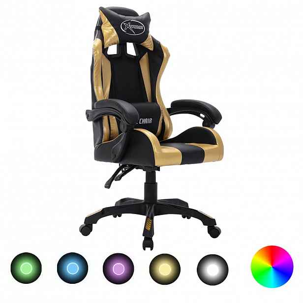 vidaXL Herní židle s RGB LED podsvícením zlato-černá umělá kůže