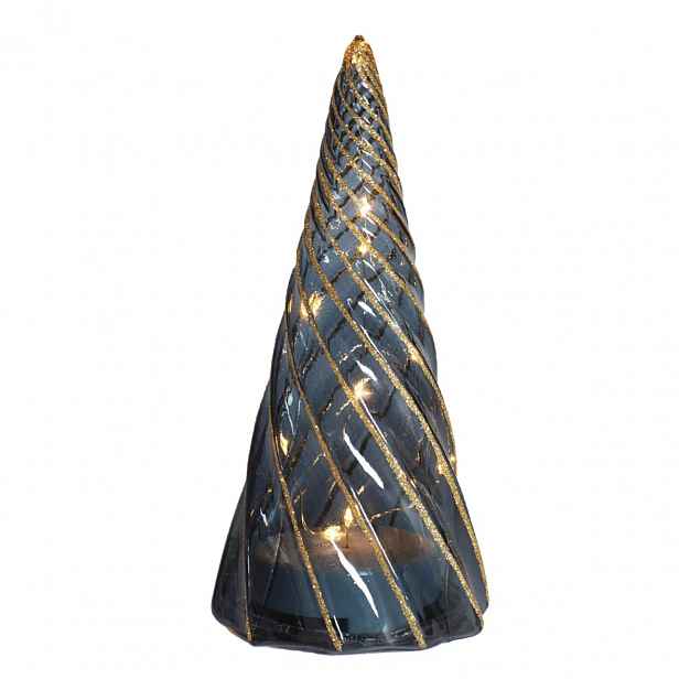 LED svítící stromeček, skleněný, černý, 19 cm