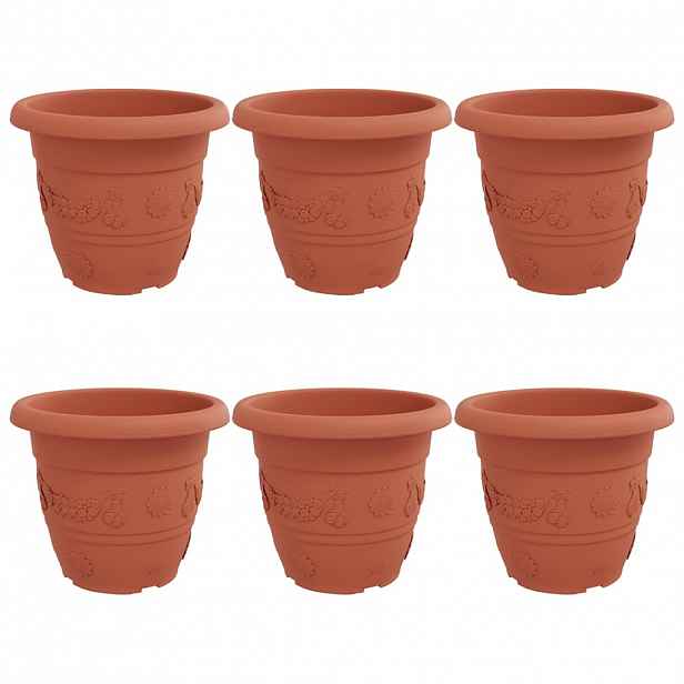 vidaXL Kulatý květináč 6 ks Cihlově červená Ø 34 x 28 cm Plast