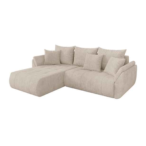 ALTDECOR ROHOVÁ SEDAČKA s funkcí spaní, otoman vlevo TOKO-L 277x194x86 béžová manšestr