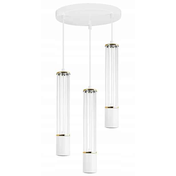 Led Stropní Lampa Závěsná Tuba Trojitý Lustr Bílý Zlatý Glamour