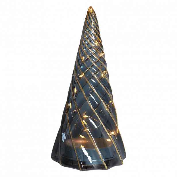 LED svítící stromeček, skleněný,  23,5 × 11,5 cm, černý