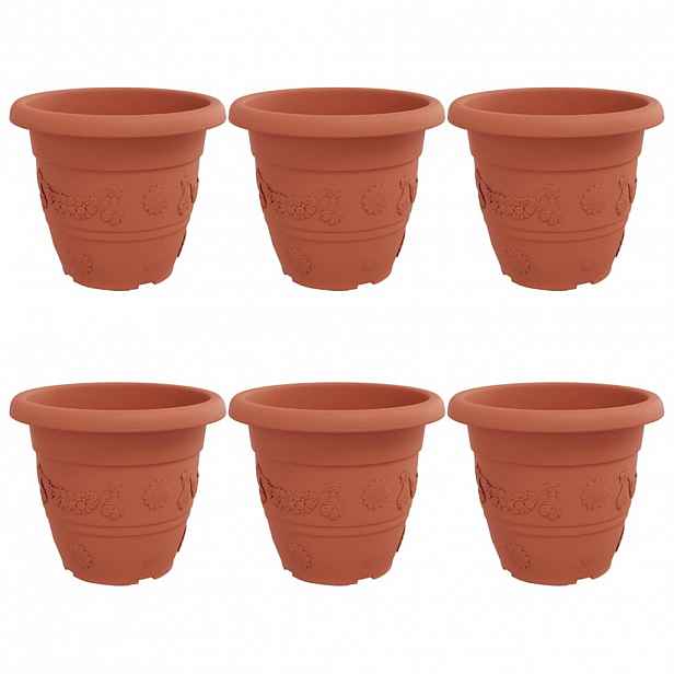 vidaXL Kulatý květináč 6 ks Cihlově červená Ø 39 x 32 cm Plast