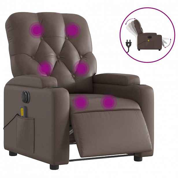 vidaXL Elektrické masážní polohovací křeslo hnědé umělá kůže