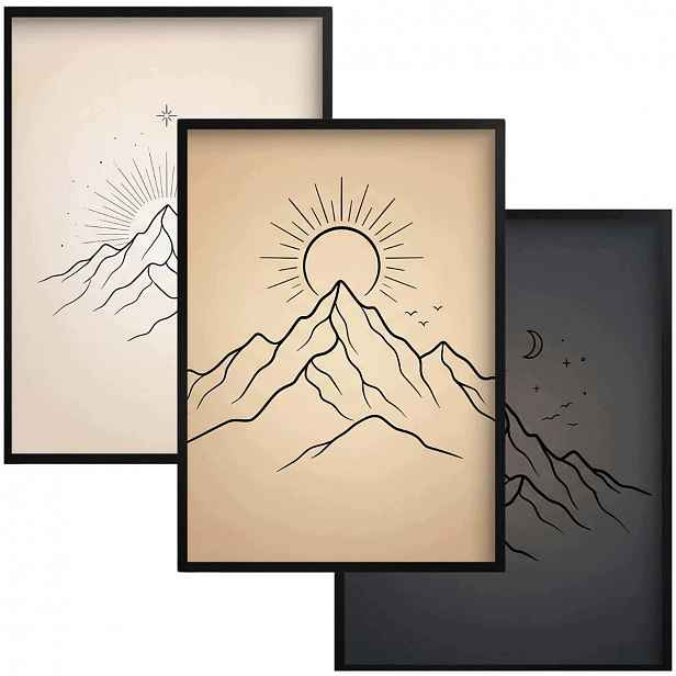 Moderní obrazy do obývacího pokoje Hory Triptych na zeď Plakáty v rámečcích 30x40