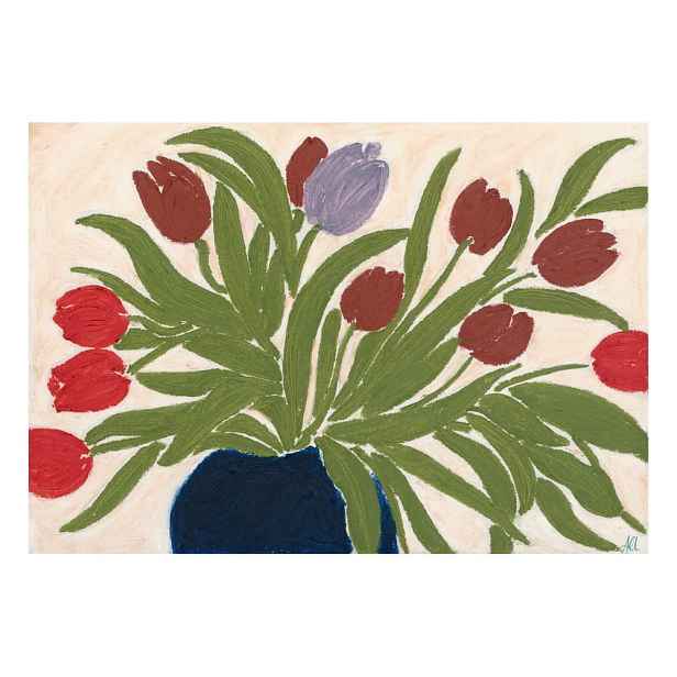 Plakát 70x50 cm Tulips in a Blue Vase – Anine Cecilie Iversen – The Poster Club