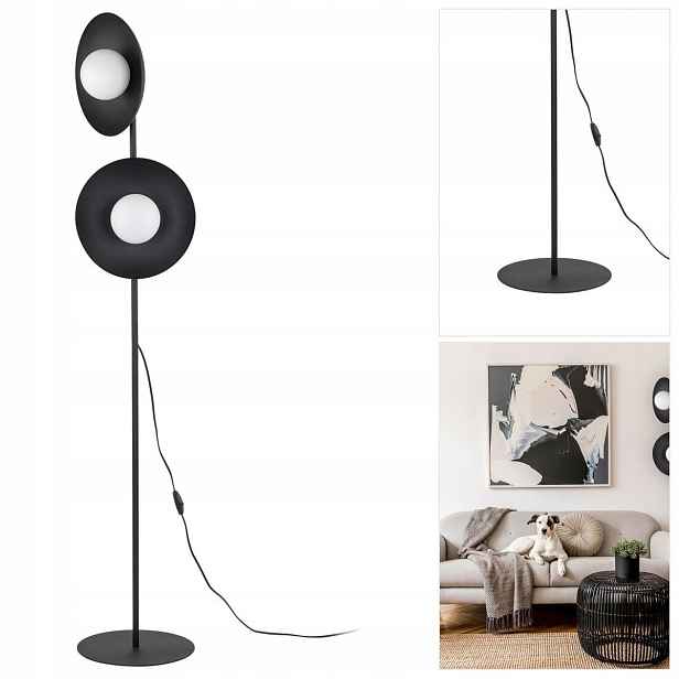 Podlahová lampa Slate černá s intenzivním leskem nad křeslem Tk Lighting