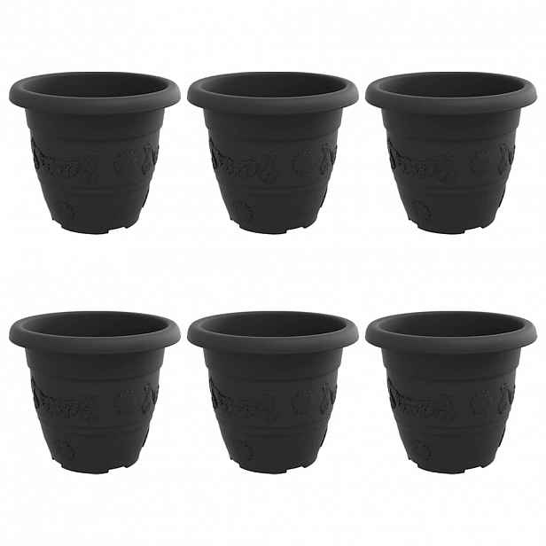 vidaXL Kulatý květináč 6 ks Černá Ø 22 x 18 cm Plast